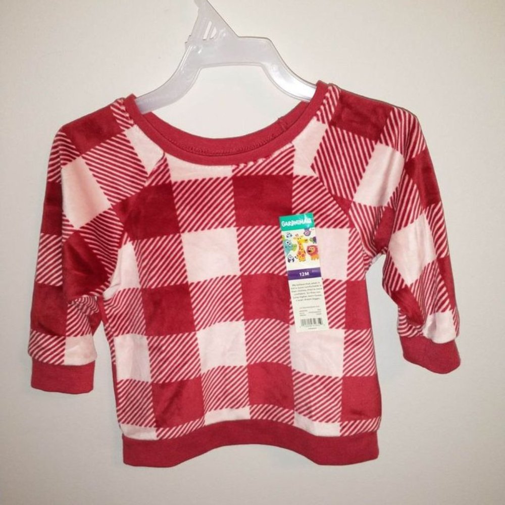 Garanimals baby girl boy long sleeve velour top red checkered 12 mnth K-038